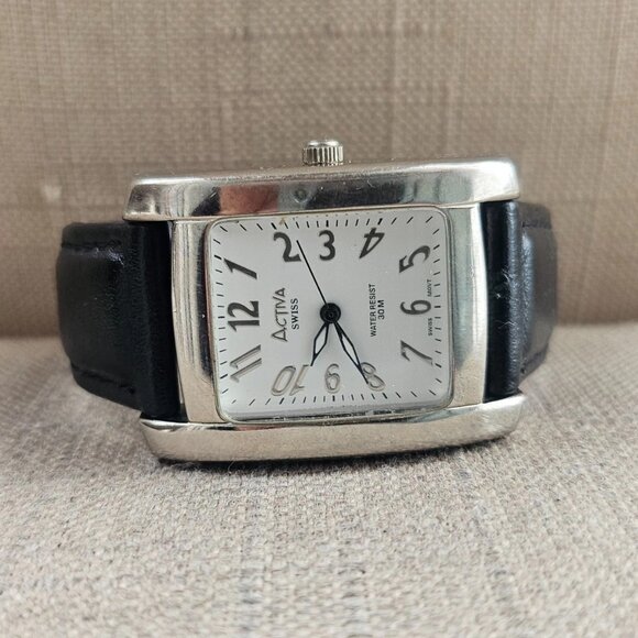 Activa Swiss Ladies Wristwatch Black Leather Strap Quartz Analog Swiss Mov Watch - Picture 5 of 13